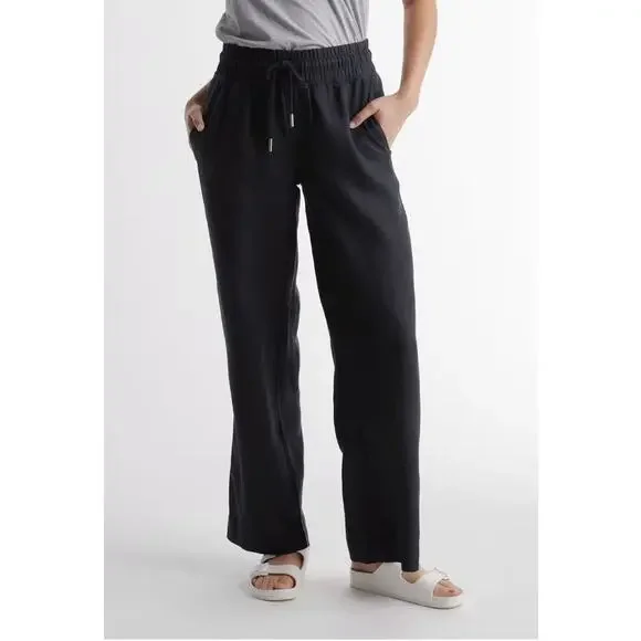 Quince Sz M Wide Leg Linen Pants Black Elastic Breezy Vacation Travel Relaxed - Picture 1 of 16